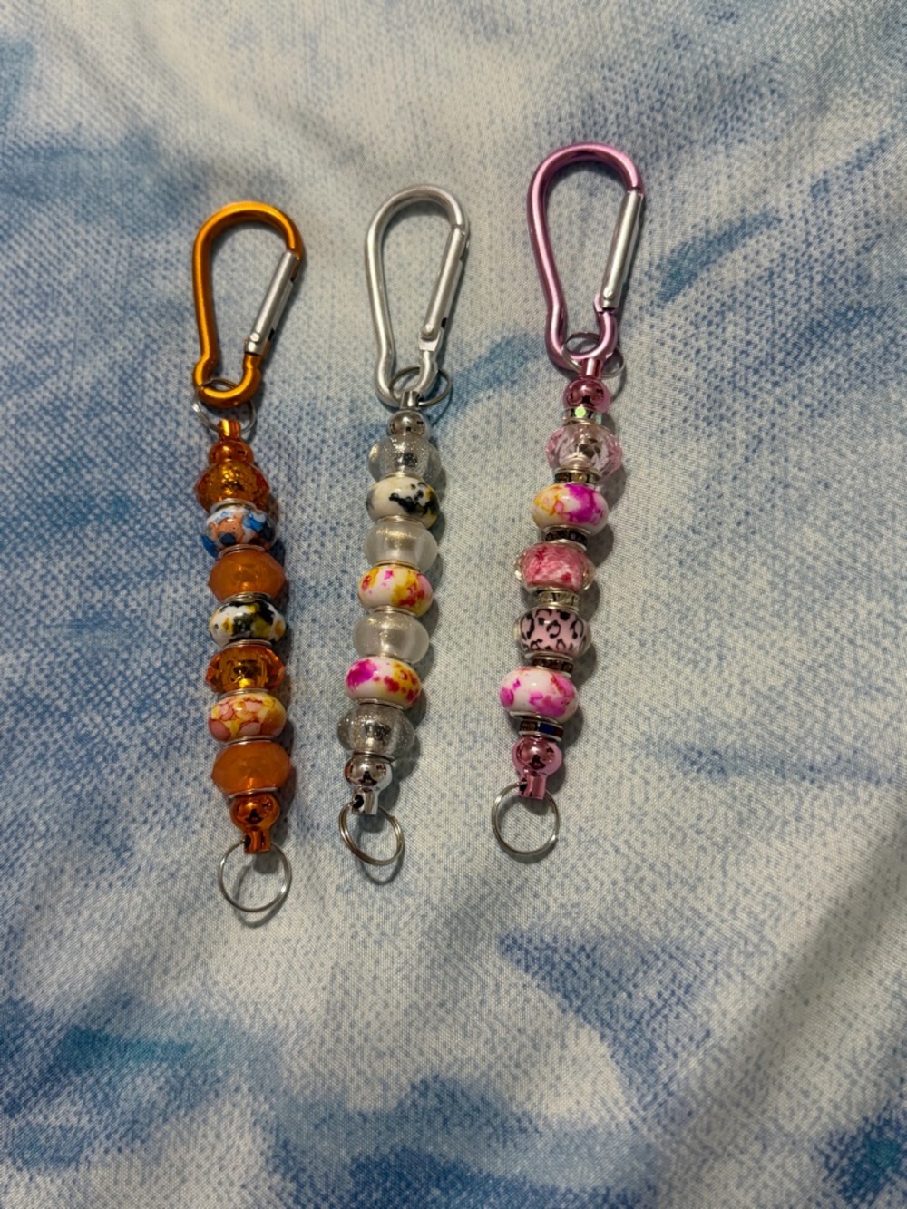 Beaded Carabiner Keychains - Orange, Silver, Pink